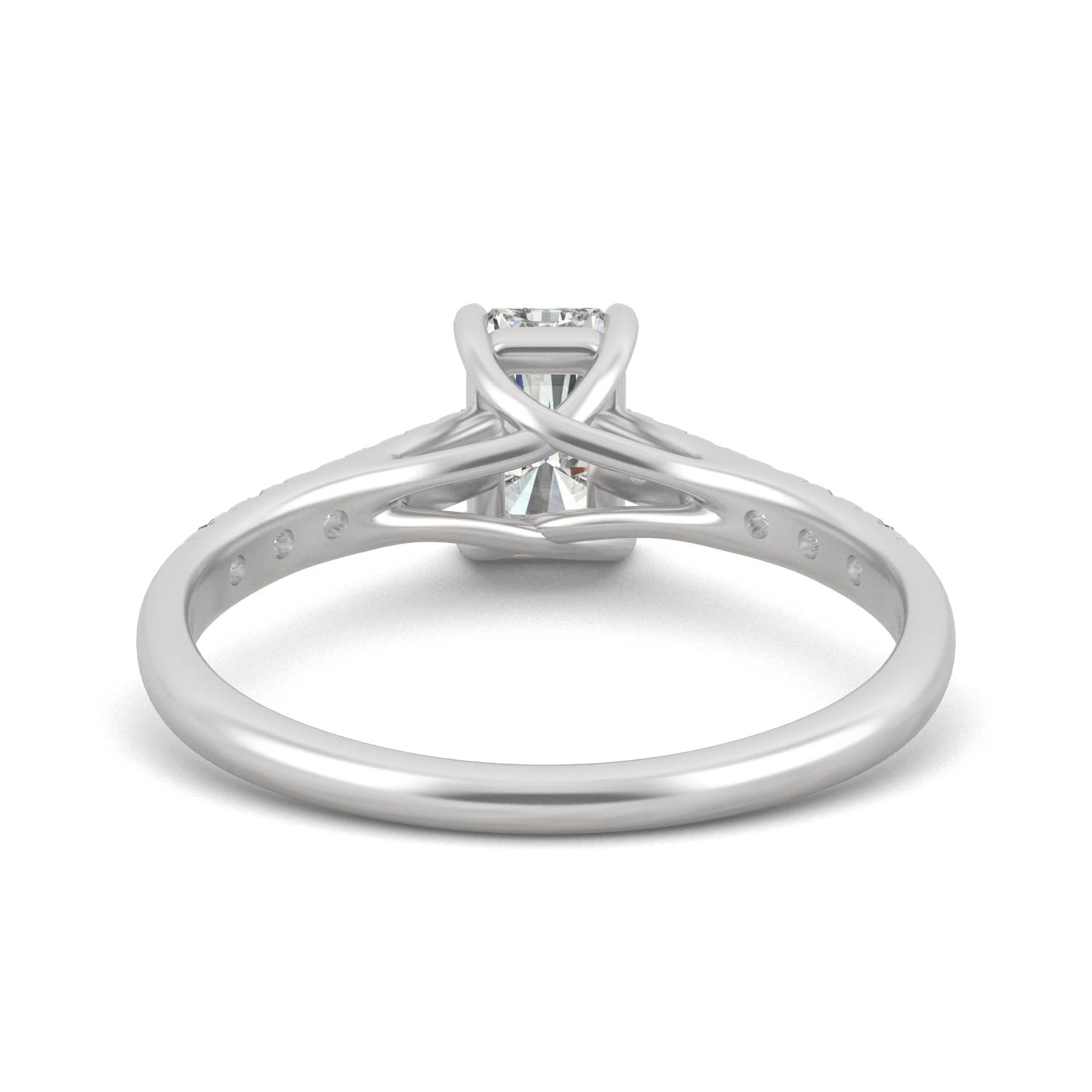 1.43 CTW DEW Radiant Moissanite Solitaire with Side Accents Engagement Ring in 14K White Gold