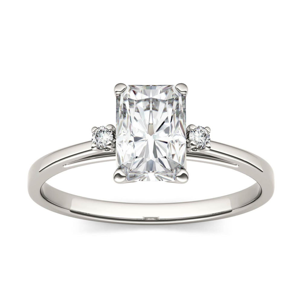 1.82 CTW DEW Radiant Forever One Moissanite Solitaire with Side Accent