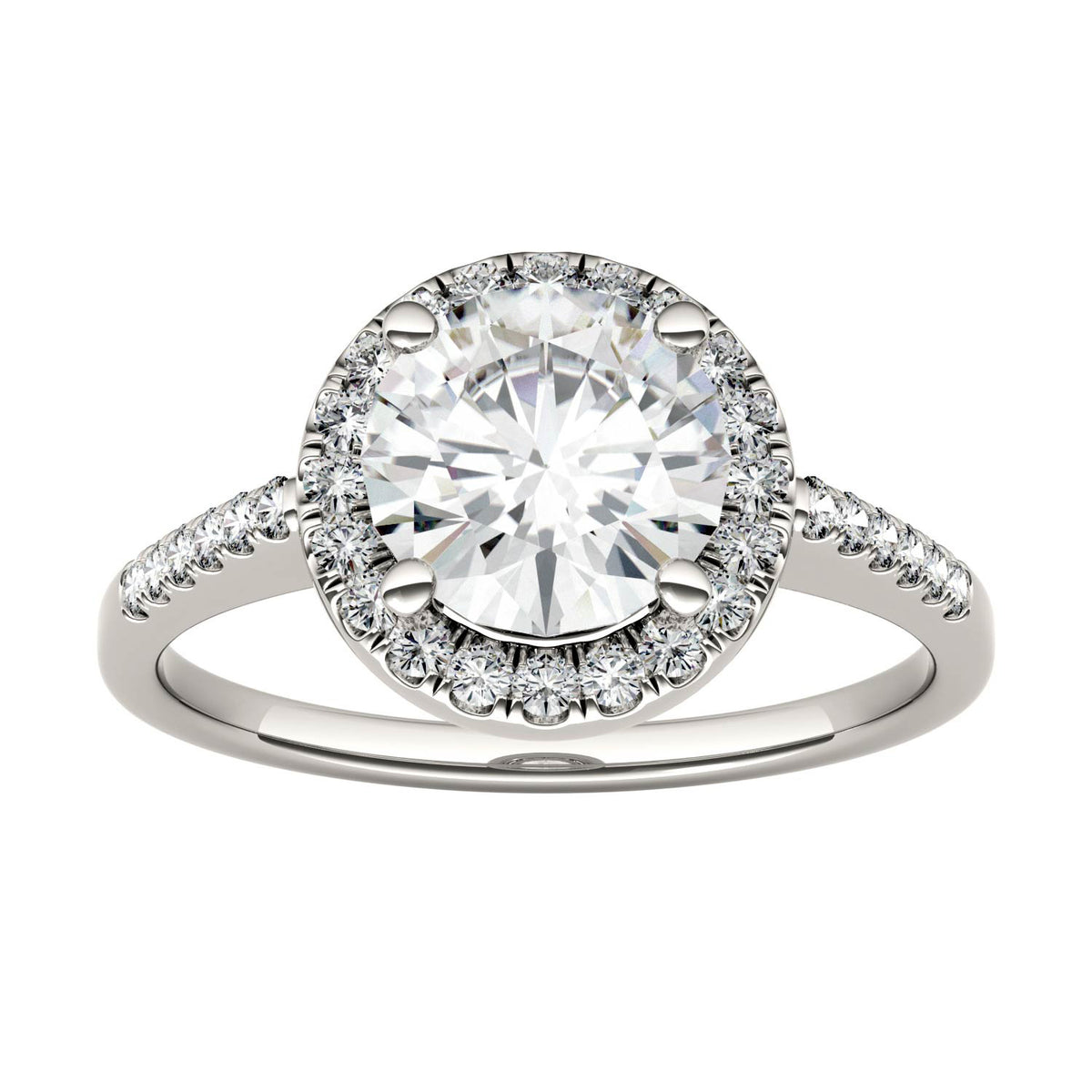 1.82 CTW DEW Round Moissanite Halo Ring in 14K White Gold