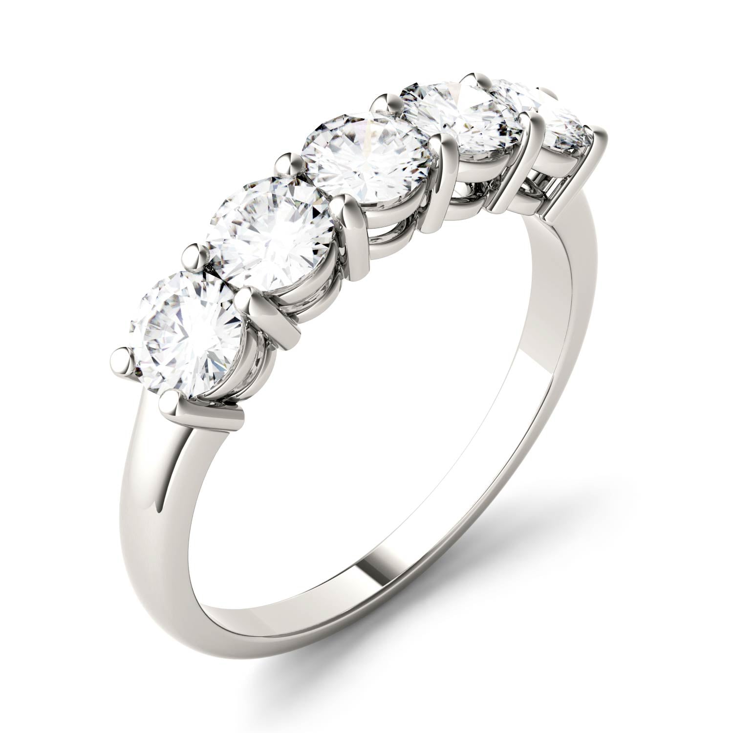 1.15 CTW DEW Round Moissanite Five-Stone Anniversary Band in 14K White Gold