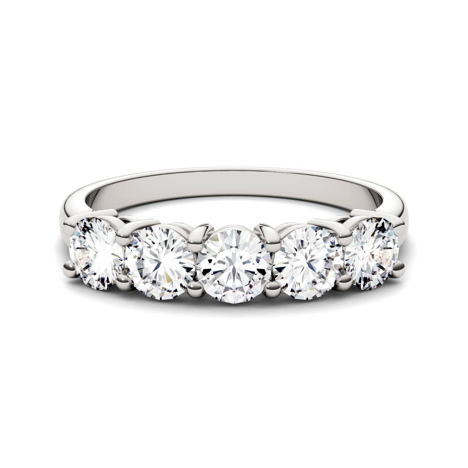 1.15 CTW DEW Round Moissanite Five-Stone Anniversary Band in 14K White Gold