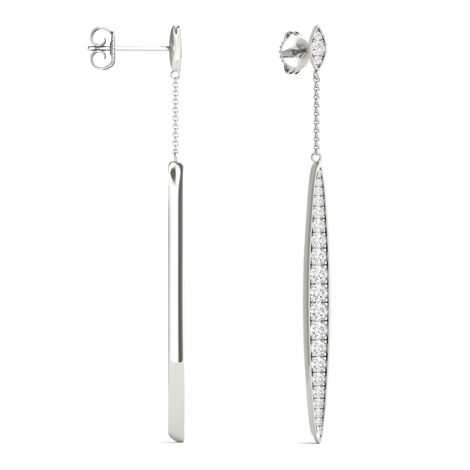 1.02 CTW DEW Round Moissanite Dangle Drop Earrings in 14K White Gold