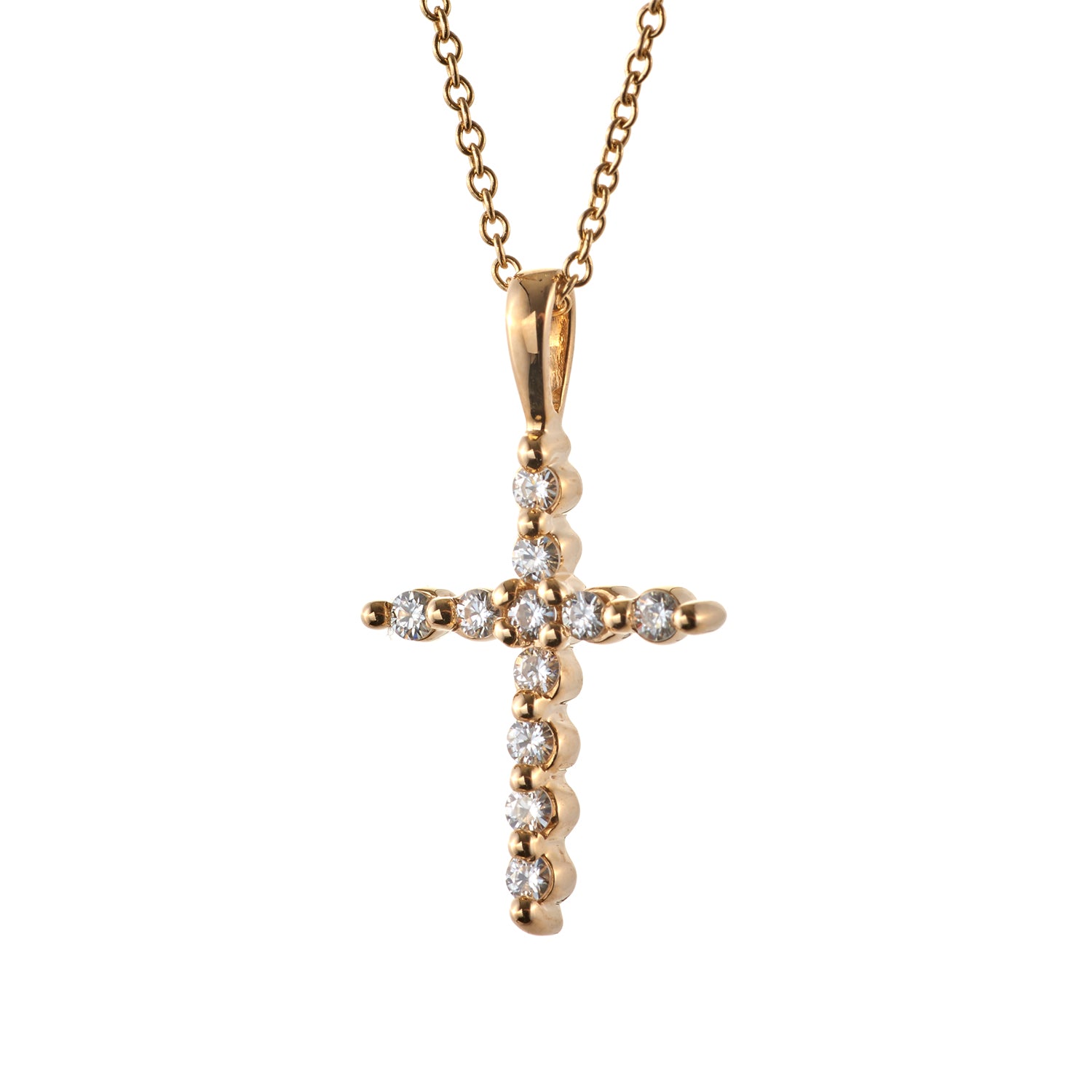 0.22 CTW DEW Round Moissanite Cross Pendant in 14K Yellow Gold