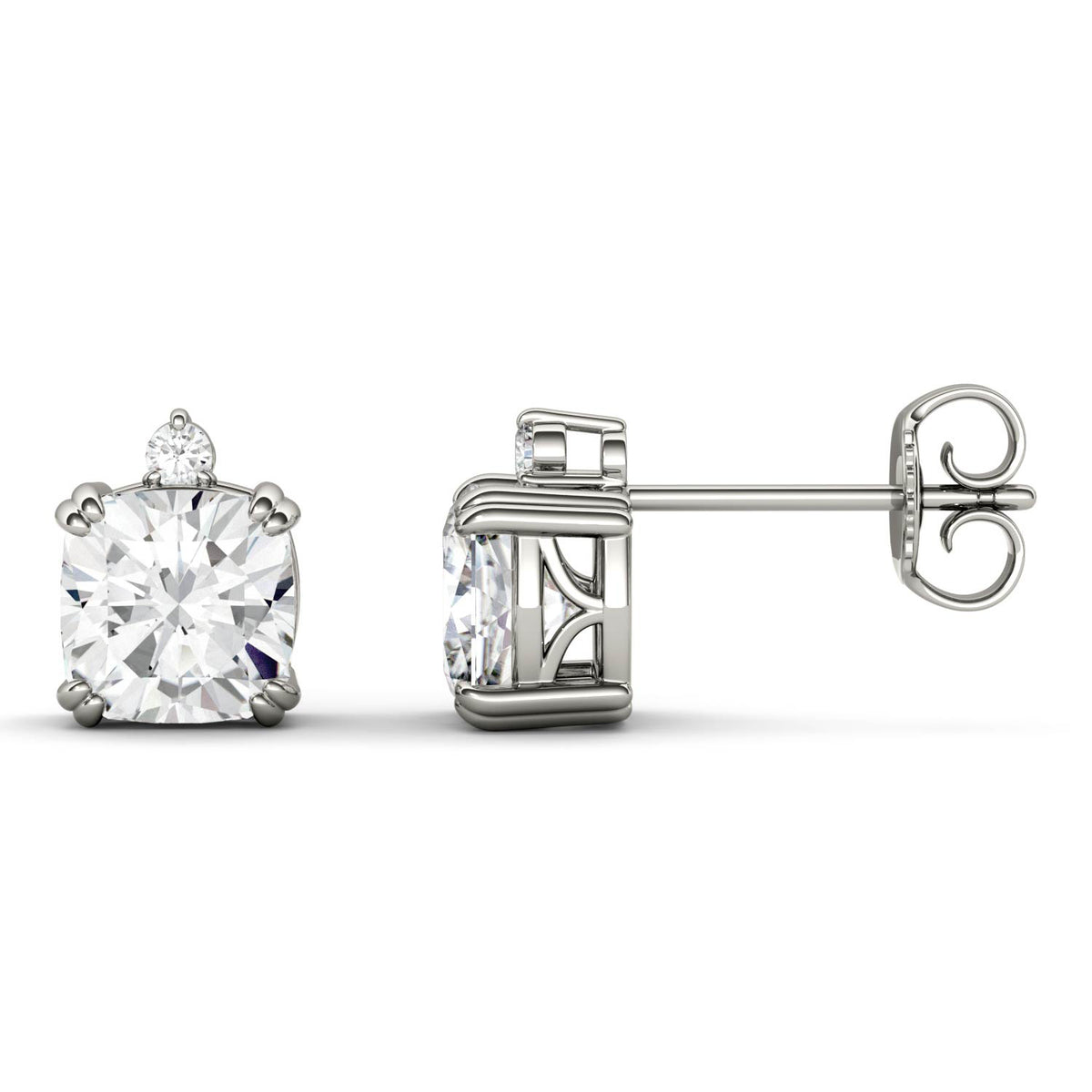 2.24 CTW DEW Cushion Near-Colorless Moissanite Accented Stud Earrings in 14K White Gold