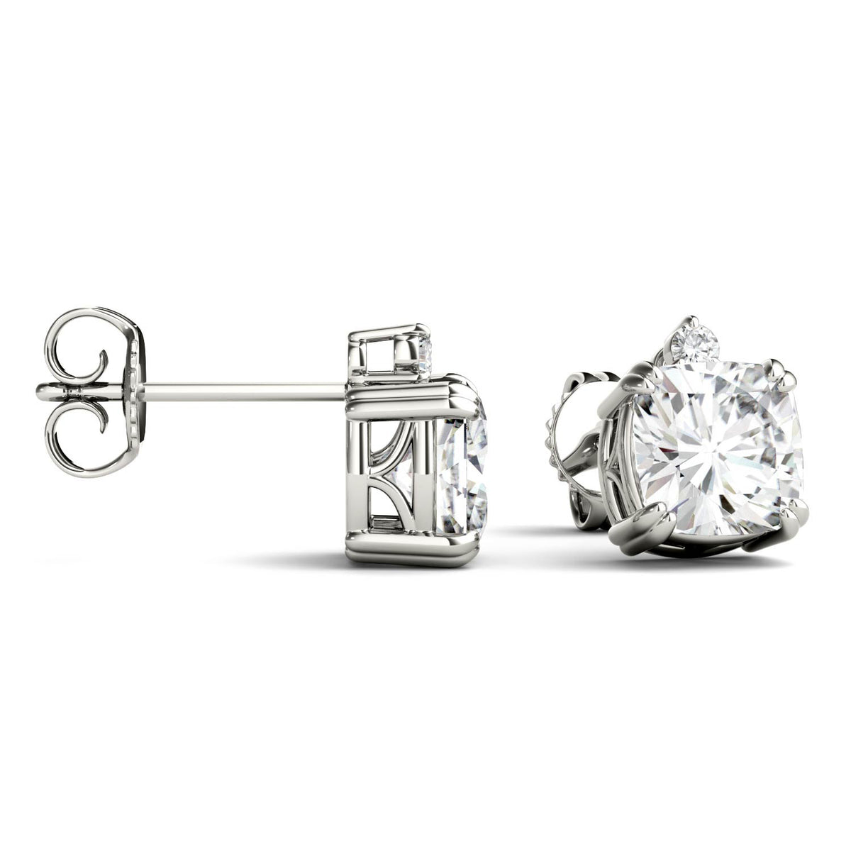 2.24 CTW DEW Cushion Near-Colorless Moissanite Accented Stud Earrings in 14K White Gold