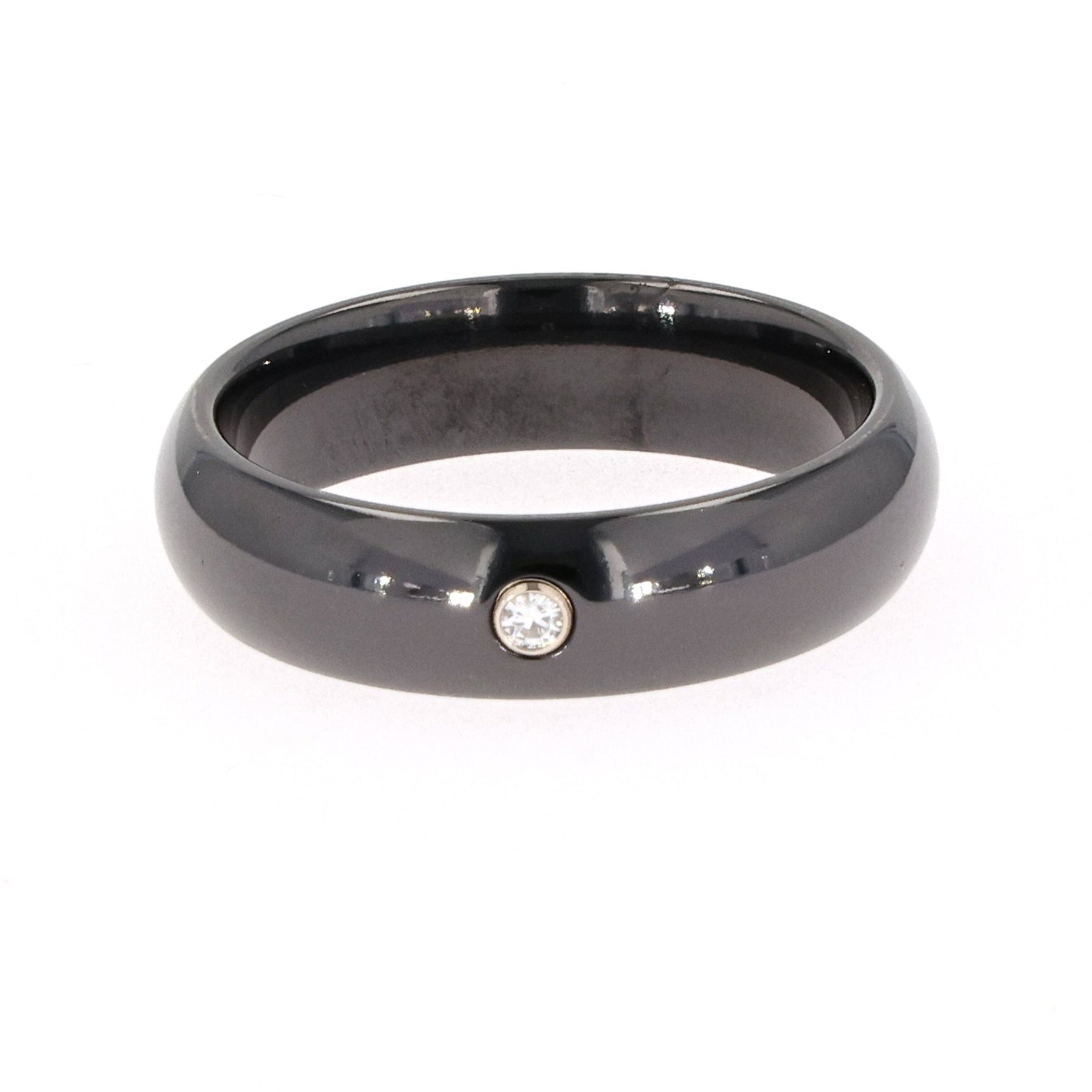 0.03 CTW DEW Round Moissanite Bezel Comfort Fit Wedding Band in Black Titanium