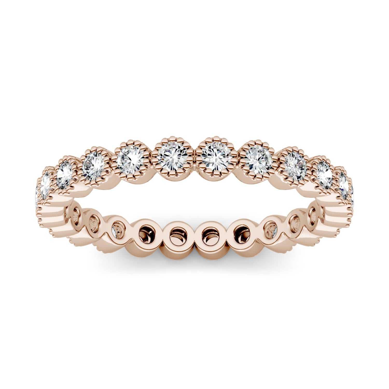 0.45 CTW DEW Moissanite Milgrain Stackable Band in 14K Rose Gold