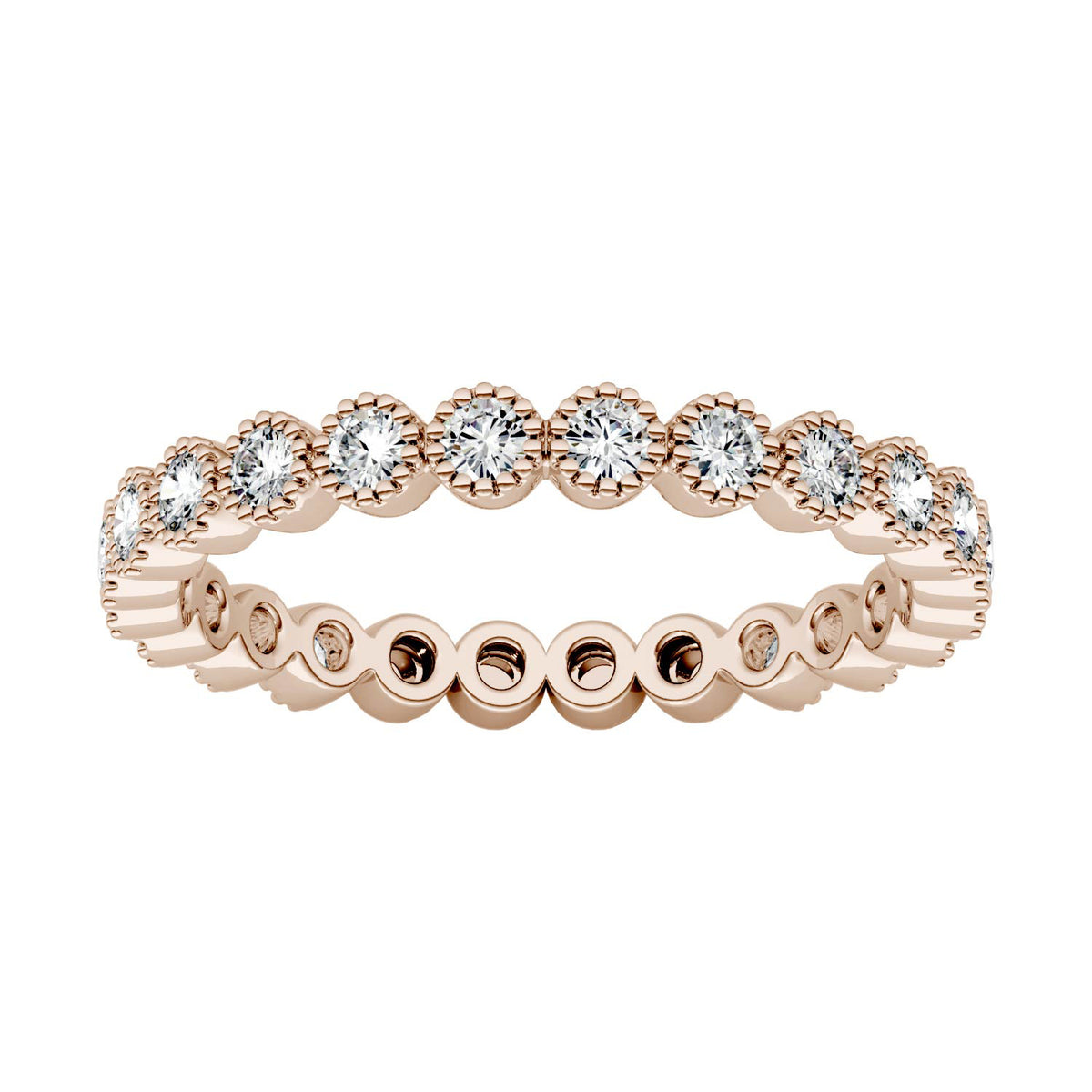 0.45 CTW DEW Moissanite Milgrain Stackable Band in 14K Rose Gold