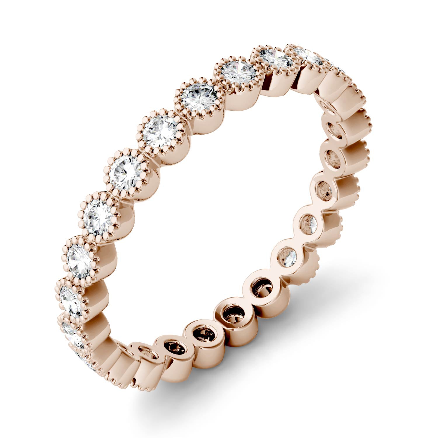 0.45 CTW DEW Moissanite Milgrain Stackable Band in 14K Rose Gold