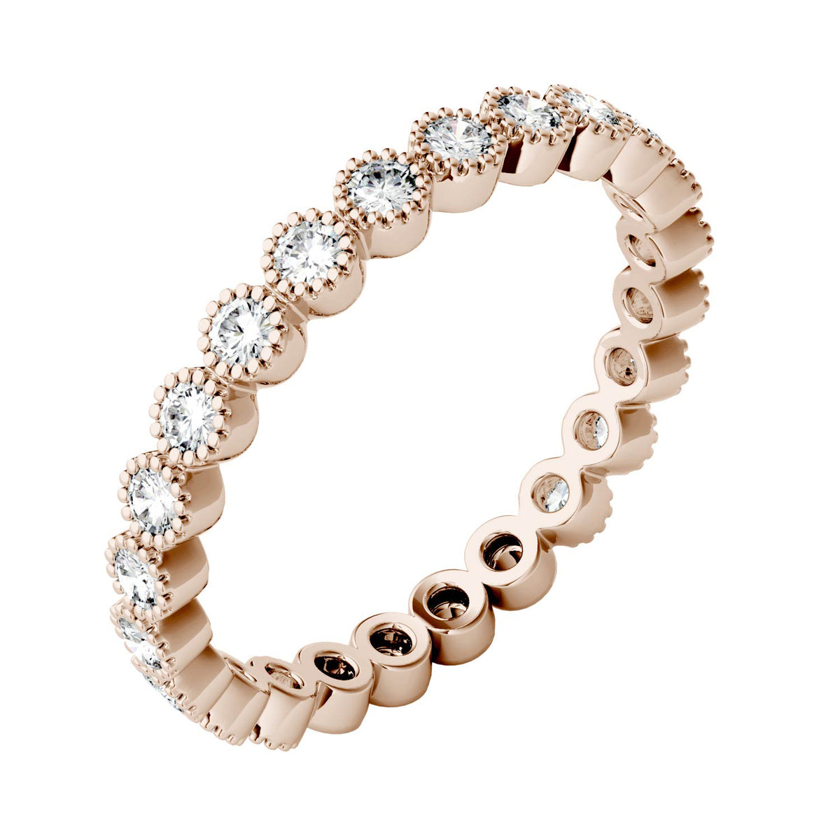 0.45 CTW DEW Moissanite Milgrain Stackable Band in 14K Rose Gold