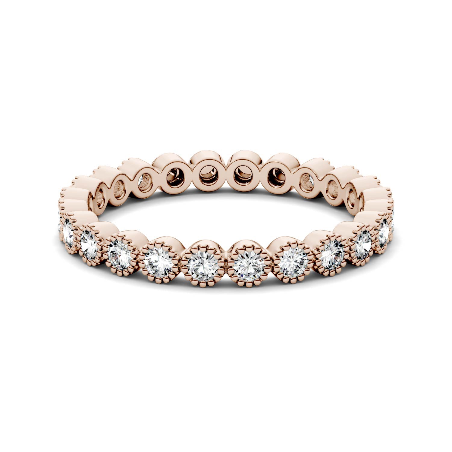 0.45 CTW DEW Moissanite Milgrain Stackable Band in 14K Rose Gold