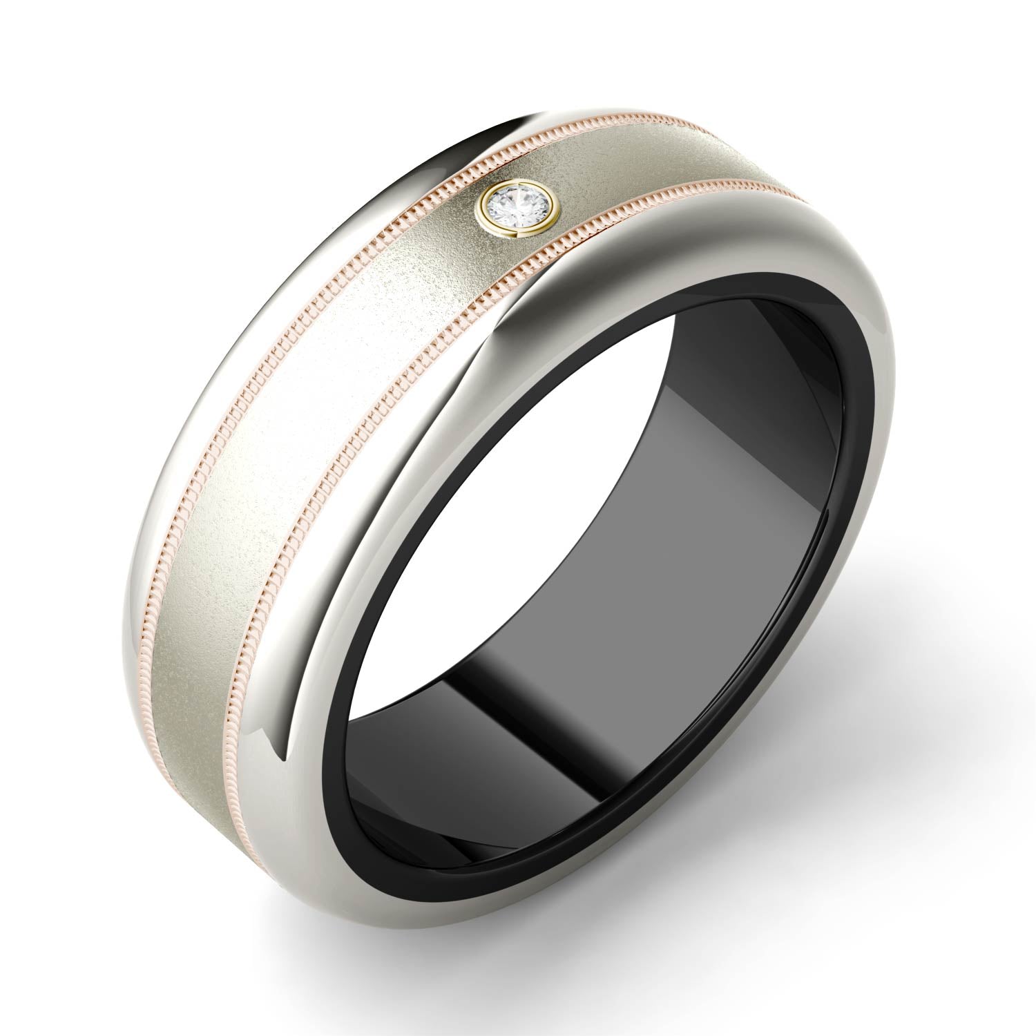 0.03 CTW DEW Bezel Set Center with Parallel Carved Border Titanium Men's Band