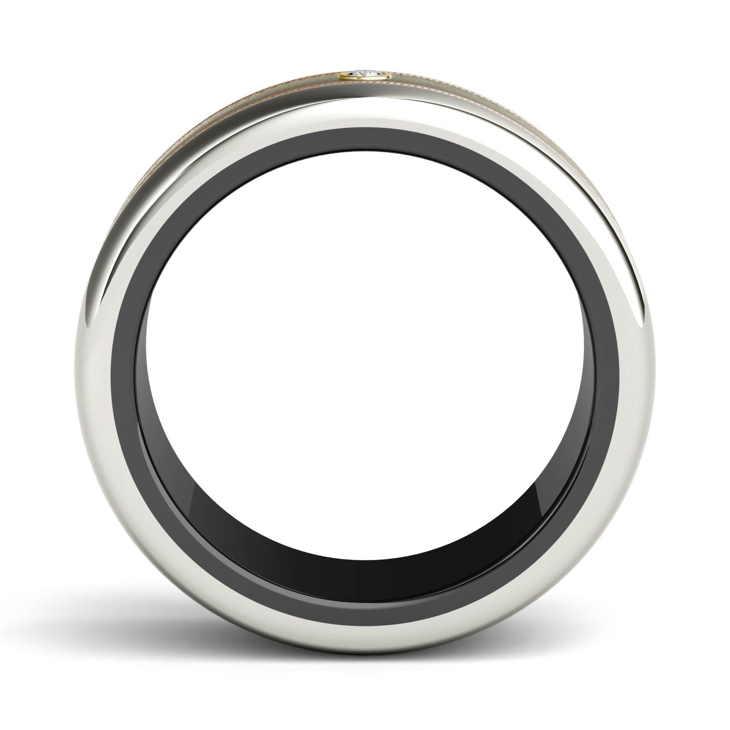 0.03 CTW DEW Bezel Set Center with Parallel Carved Border Titanium Men's Band