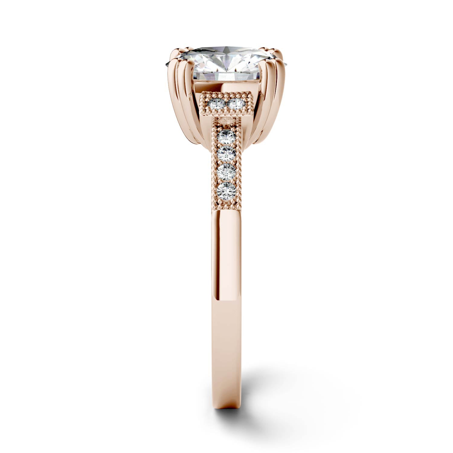 1.96 CTW DEW Round Moissanite Milgrain Accented Engagement Ring in 14K Rose Gold