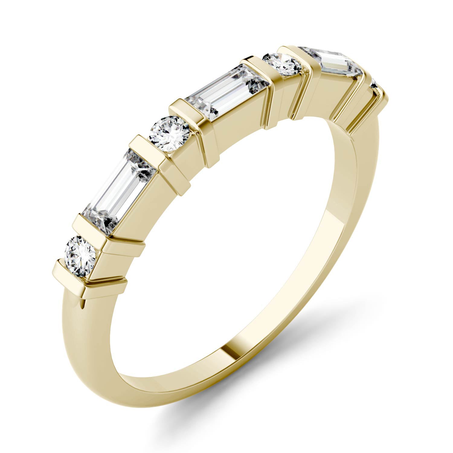 0.47CTW DEW Step Cut Baguette Moissanite Alternating Wedding Band in 14K Yellow Gold
