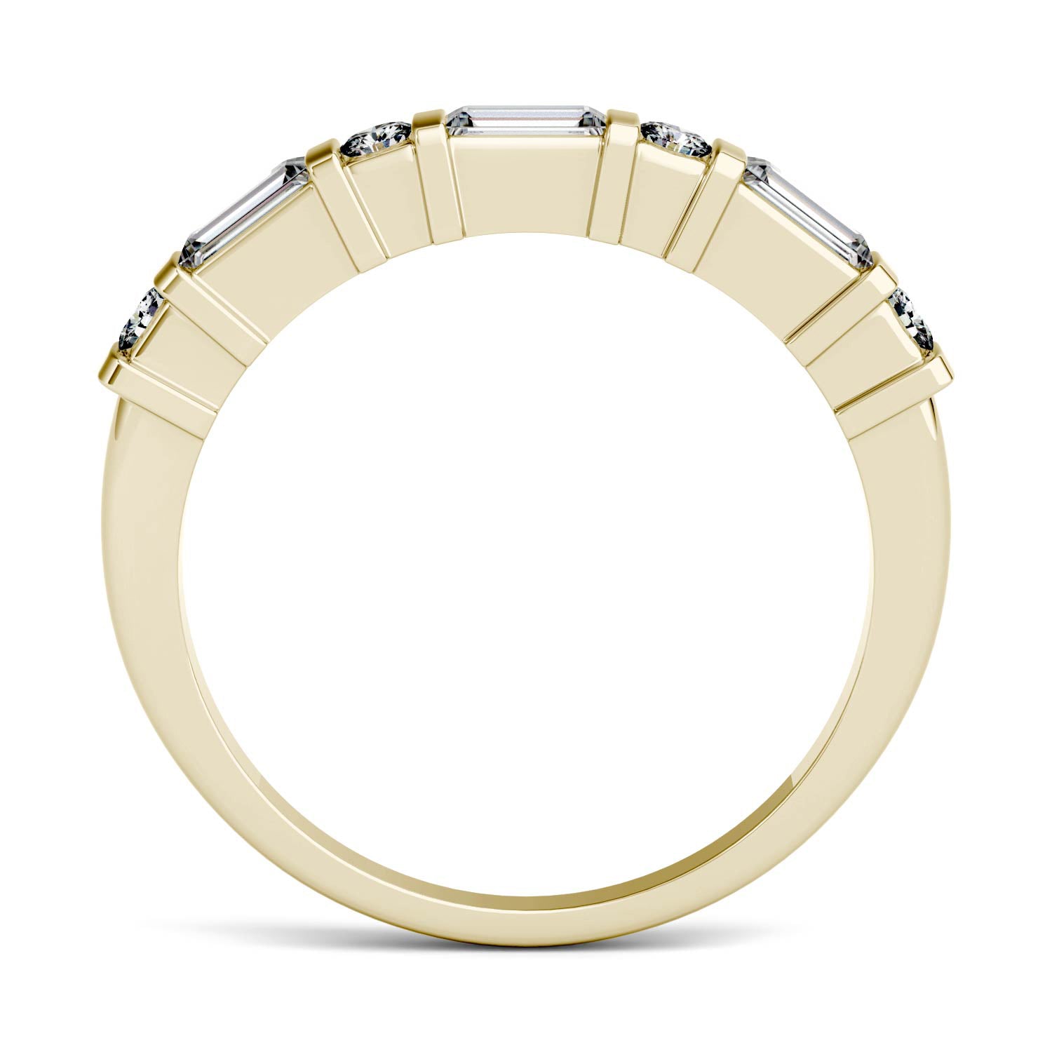 0.47CTW DEW Step Cut Baguette Moissanite Alternating Wedding Band in 14K Yellow Gold