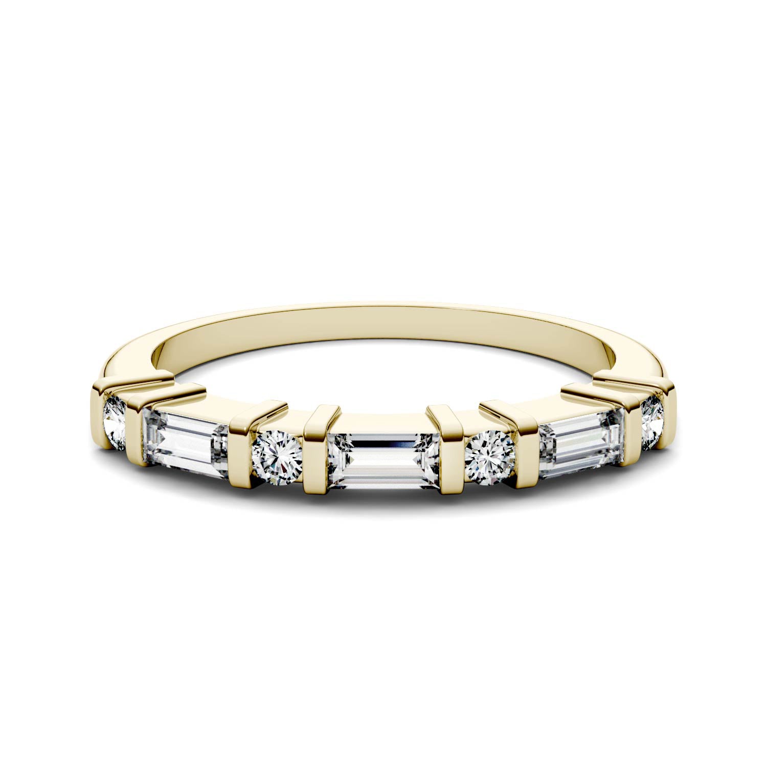 0.47CTW DEW Step Cut Baguette Moissanite Alternating Wedding Band in 14K Yellow Gold