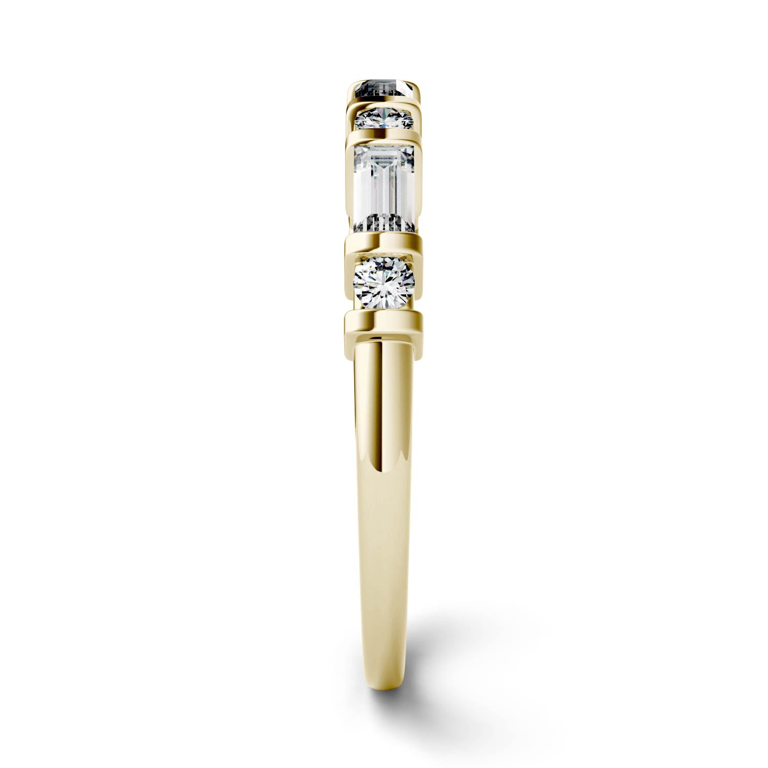 0.47CTW DEW Step Cut Baguette Moissanite Alternating Wedding Band in 14K Yellow Gold