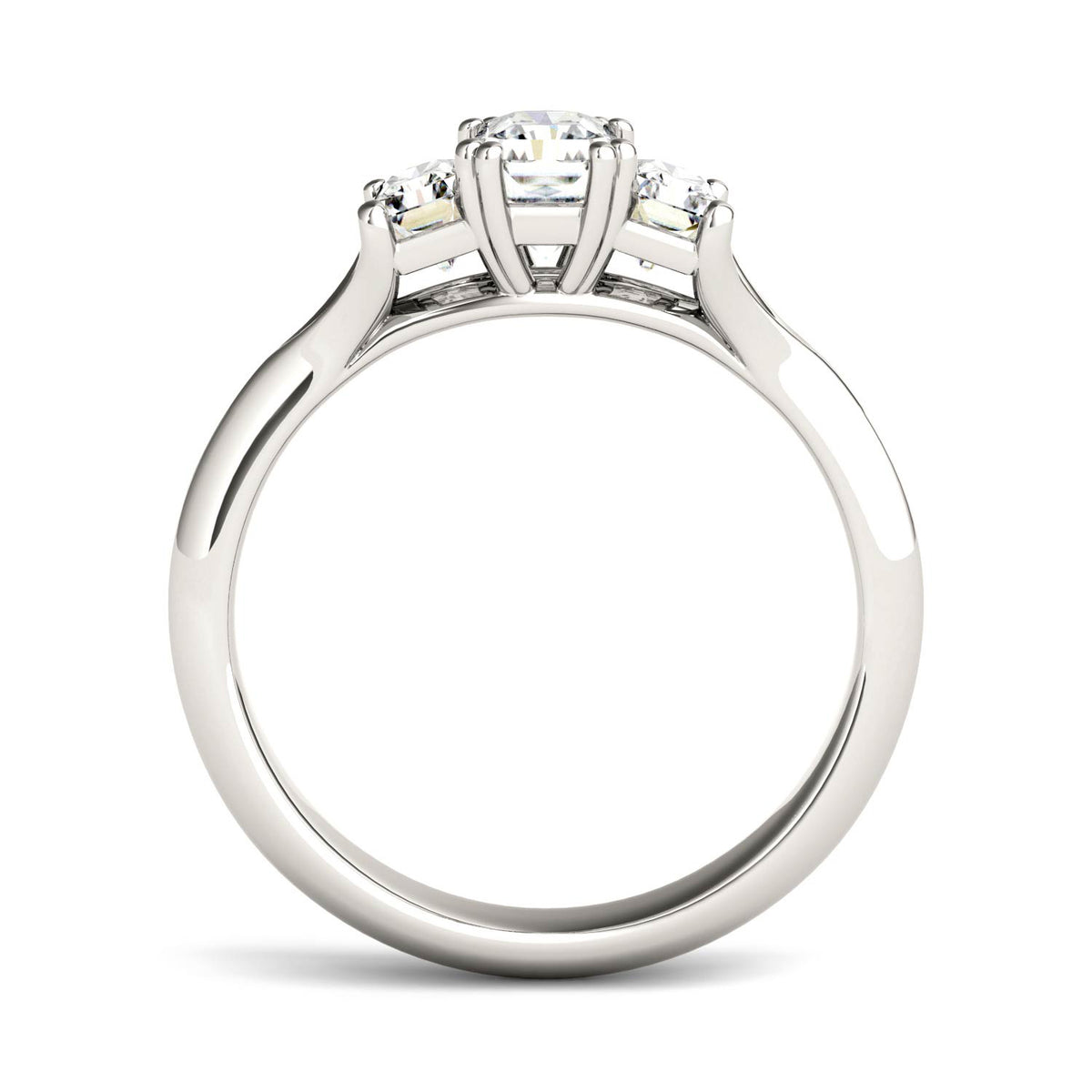 1.36 CTW DEW Radiant Moissanite Three Stone Ring in 14K White Gold