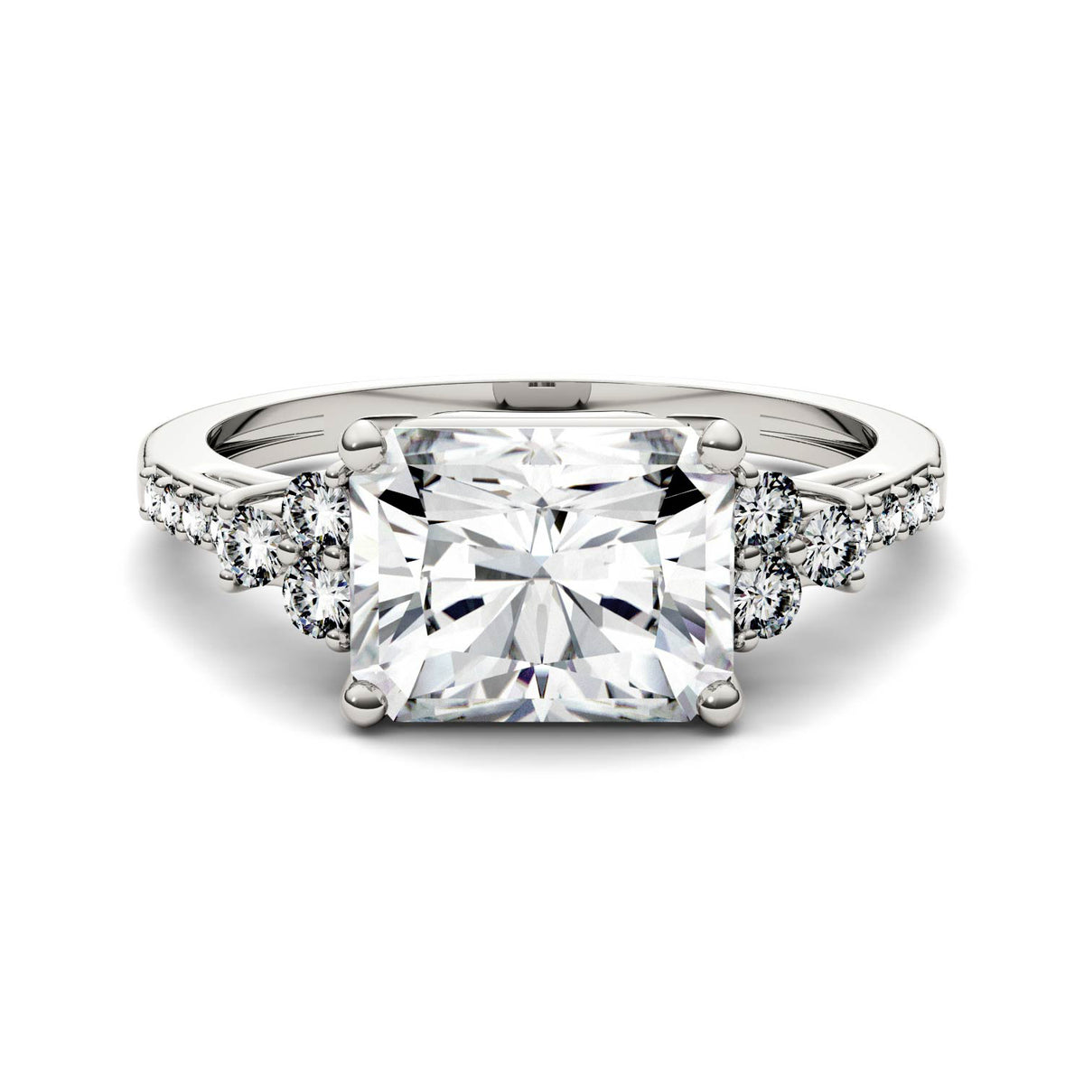 2.90 CTW DEW Radiant Moissanite Engagement Ring in 14K White Gold