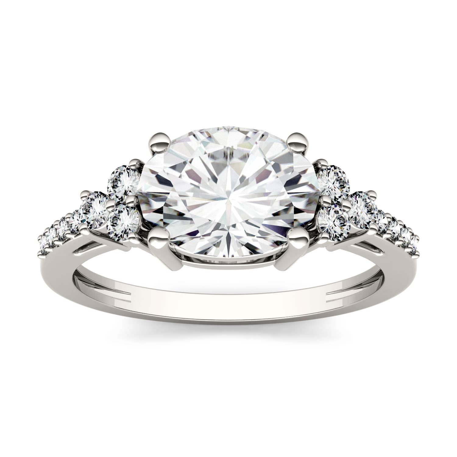 2.30 CTW DEW Oval Moissanite East-West with Side Accents Engagement Ring in 14K White Gold