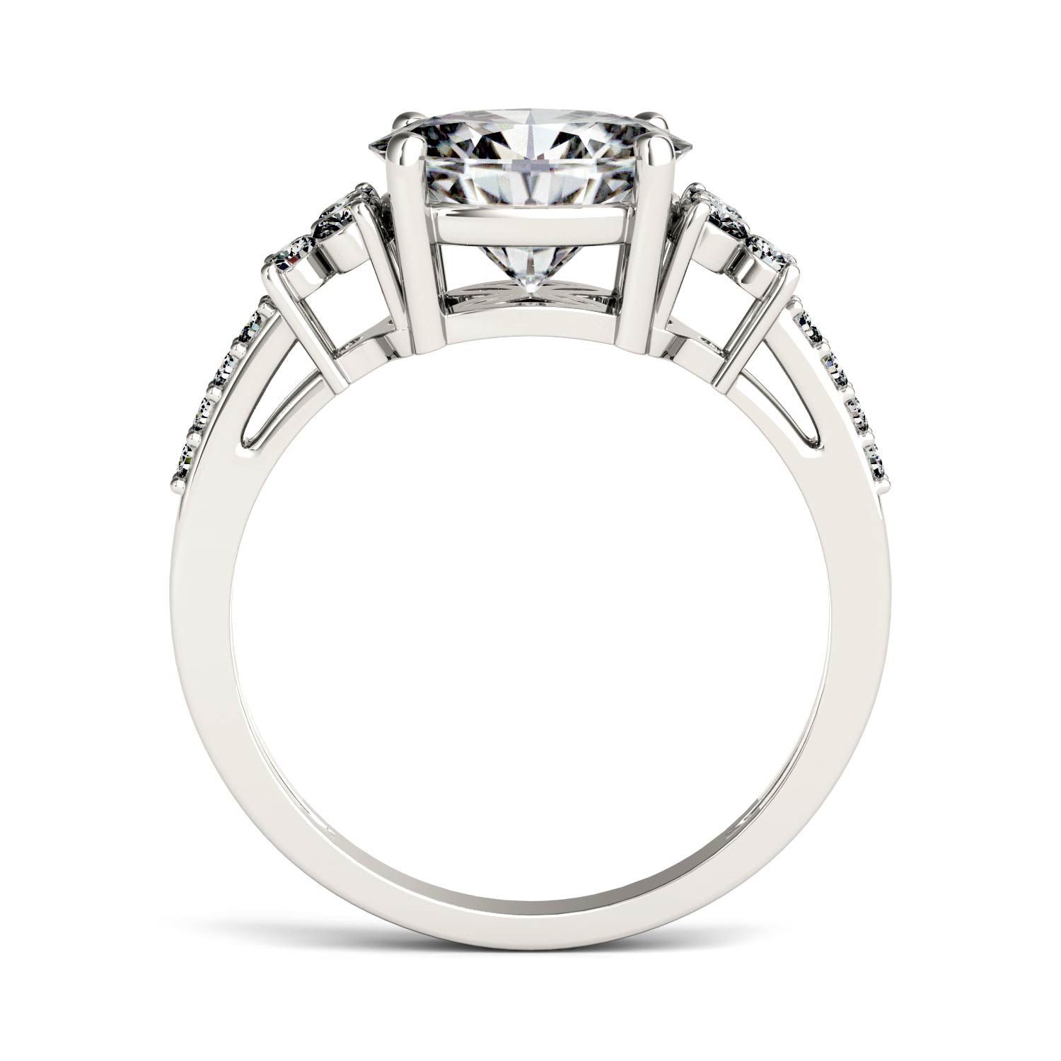 2.30 CTW DEW Oval Moissanite East-West with Side Accents Engagement Ring in 14K White Gold