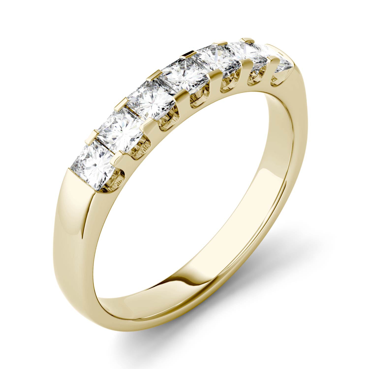 1.89 CTW DEW Princess Moissanite Shared Prong Anniversary Band in 14K Yellow Gold