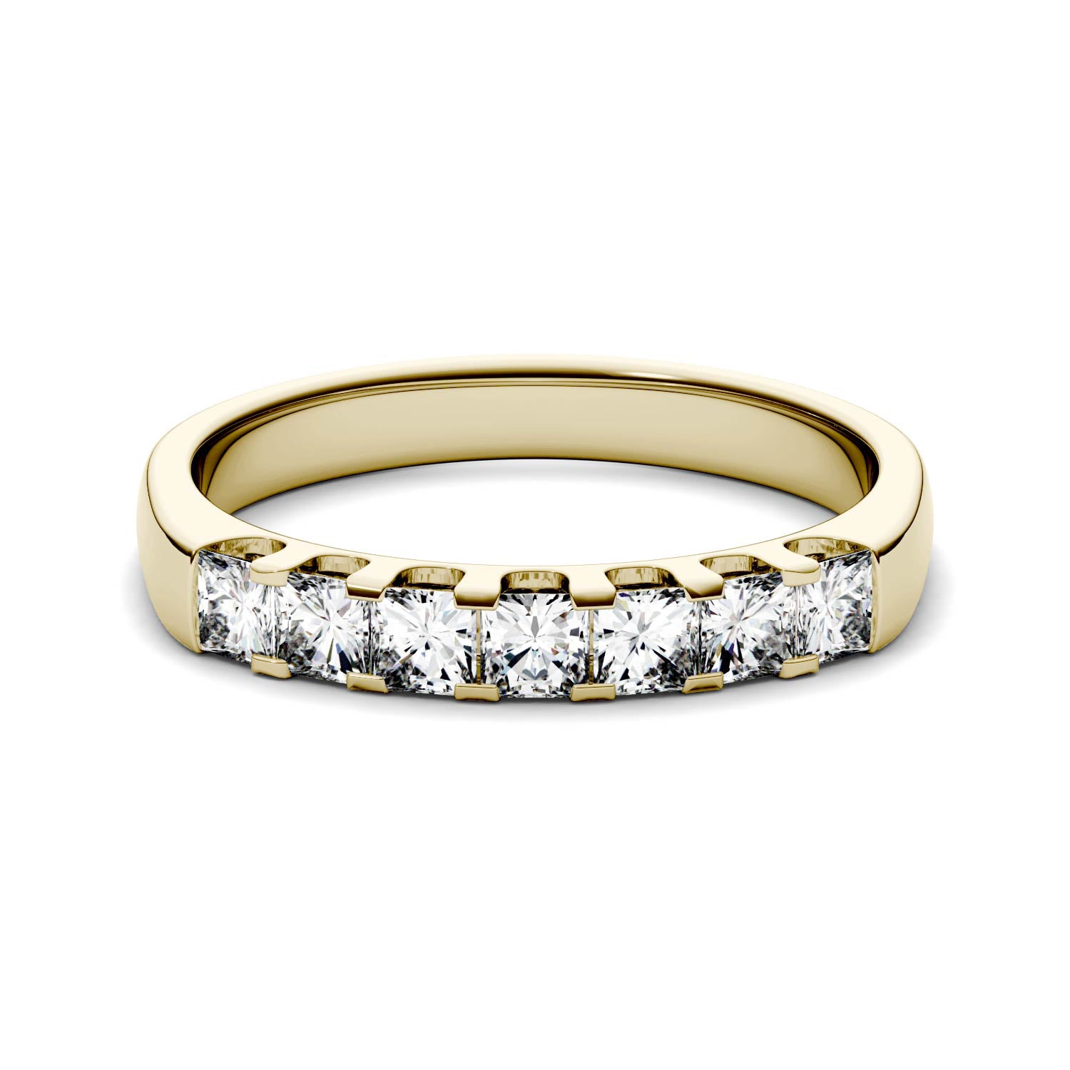 1.89 CTW DEW Princess Moissanite Shared Prong Anniversary Band in 14K Yellow Gold