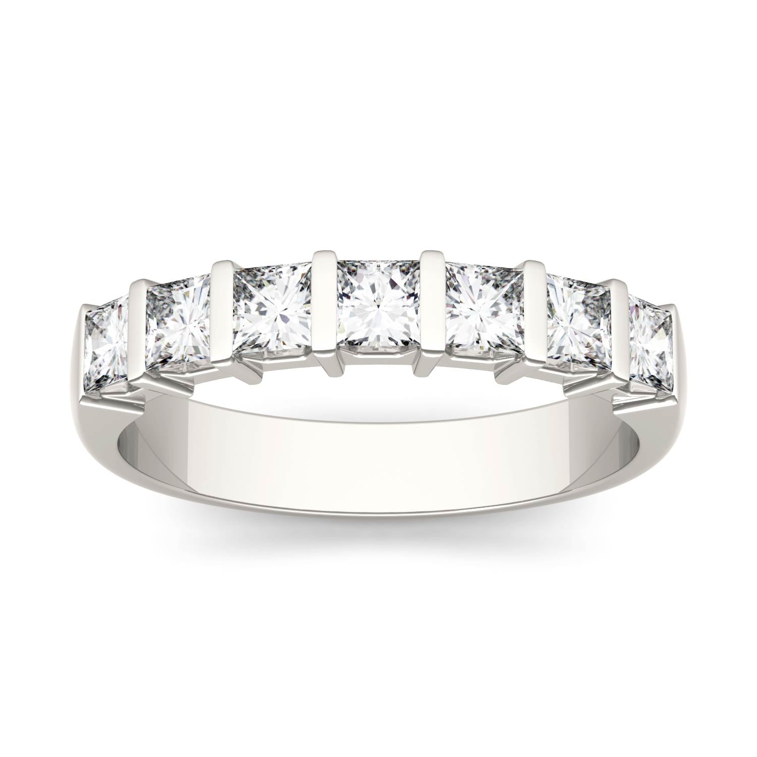 0.84 CTW DEW Princess Moissanite Seven Stone Anniversary Band in 14K White Gold