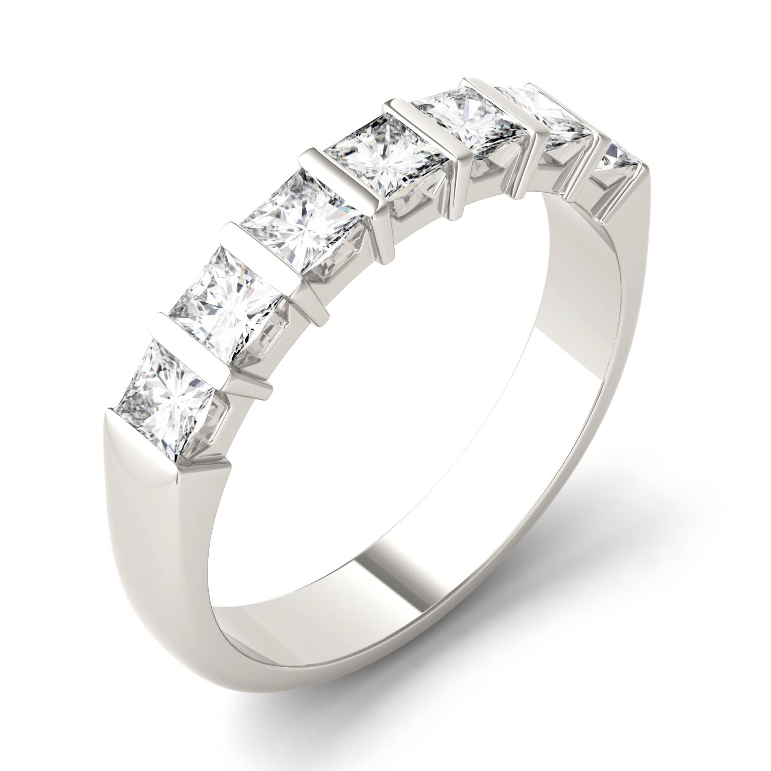 0.84 CTW DEW Princess Moissanite Seven Stone Anniversary Band in 14K White Gold