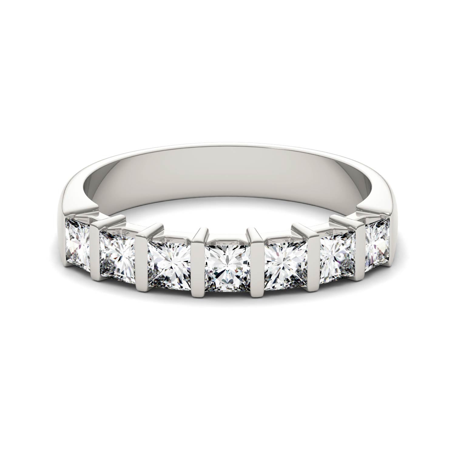 0.84 CTW DEW Princess Moissanite Seven Stone Anniversary Band in 14K White Gold