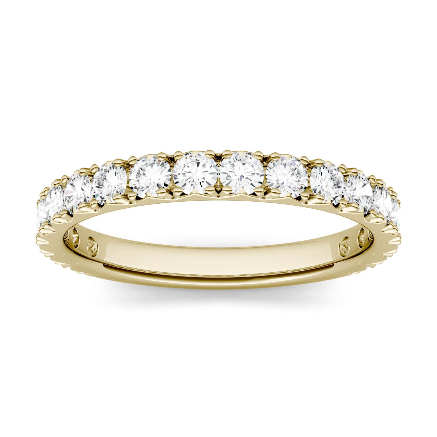 0.90 CTW DEW Round Moissanite French Pavé Anniversary Band in 14K Yellow Gold