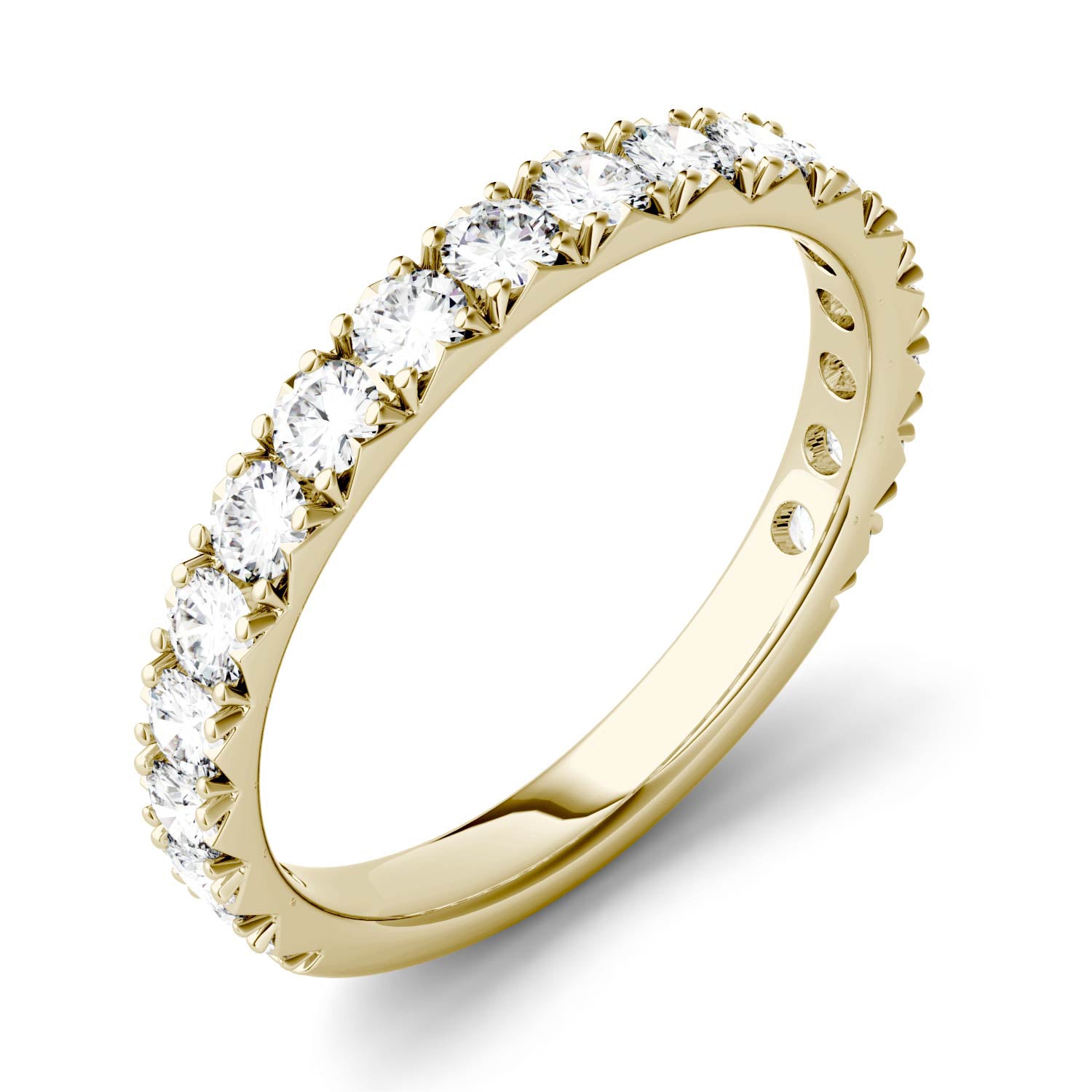 0.90 CTW DEW Round Moissanite French Pavé Anniversary Band in 14K Yellow Gold