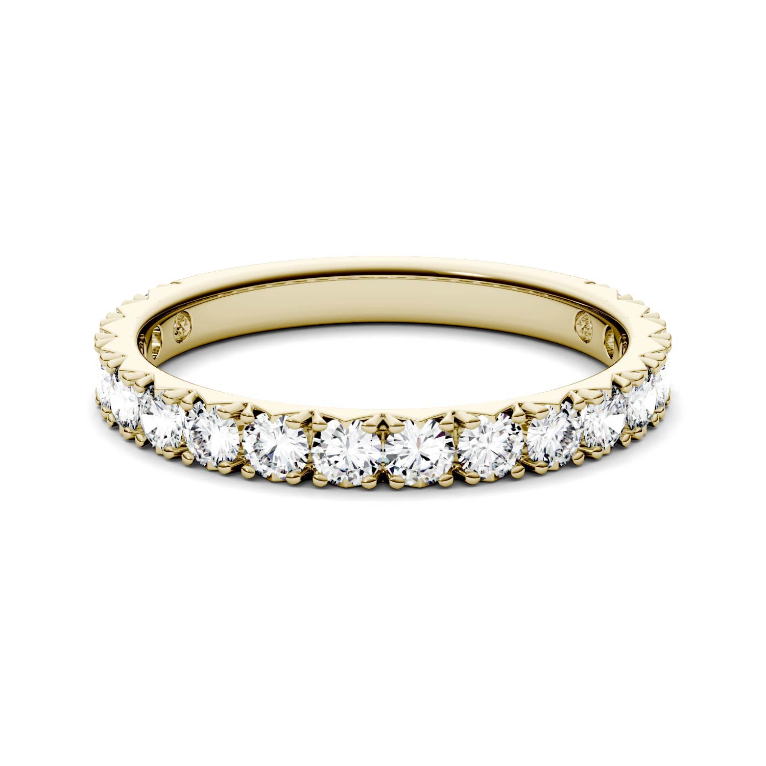 0.90 CTW DEW Round Moissanite French Pavé Anniversary Band in 14K Yellow Gold