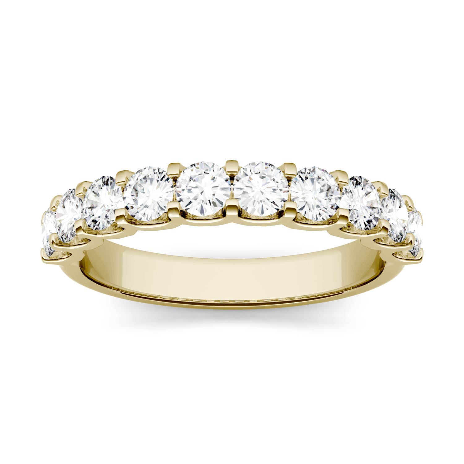 1.00 CTW DEW Round Moissanite Ten Stone Anniversary Band in 14K Yellow Gold