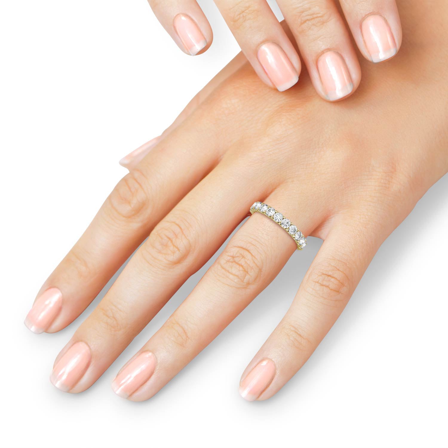 1.1 CTW DEW Round Moissanite Anniversary Band in 14K Yellow Gold