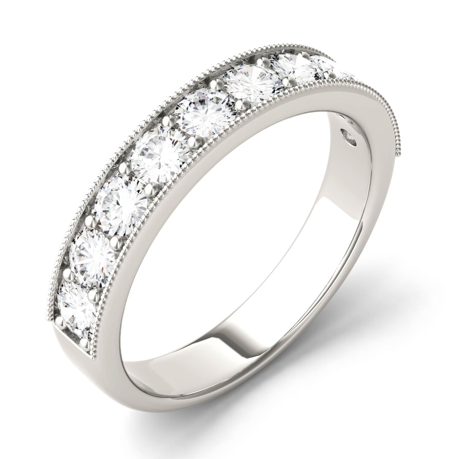 1.00 CTW DEW Round Moissanite Milgrain Anniversary Band in 14K White Gold