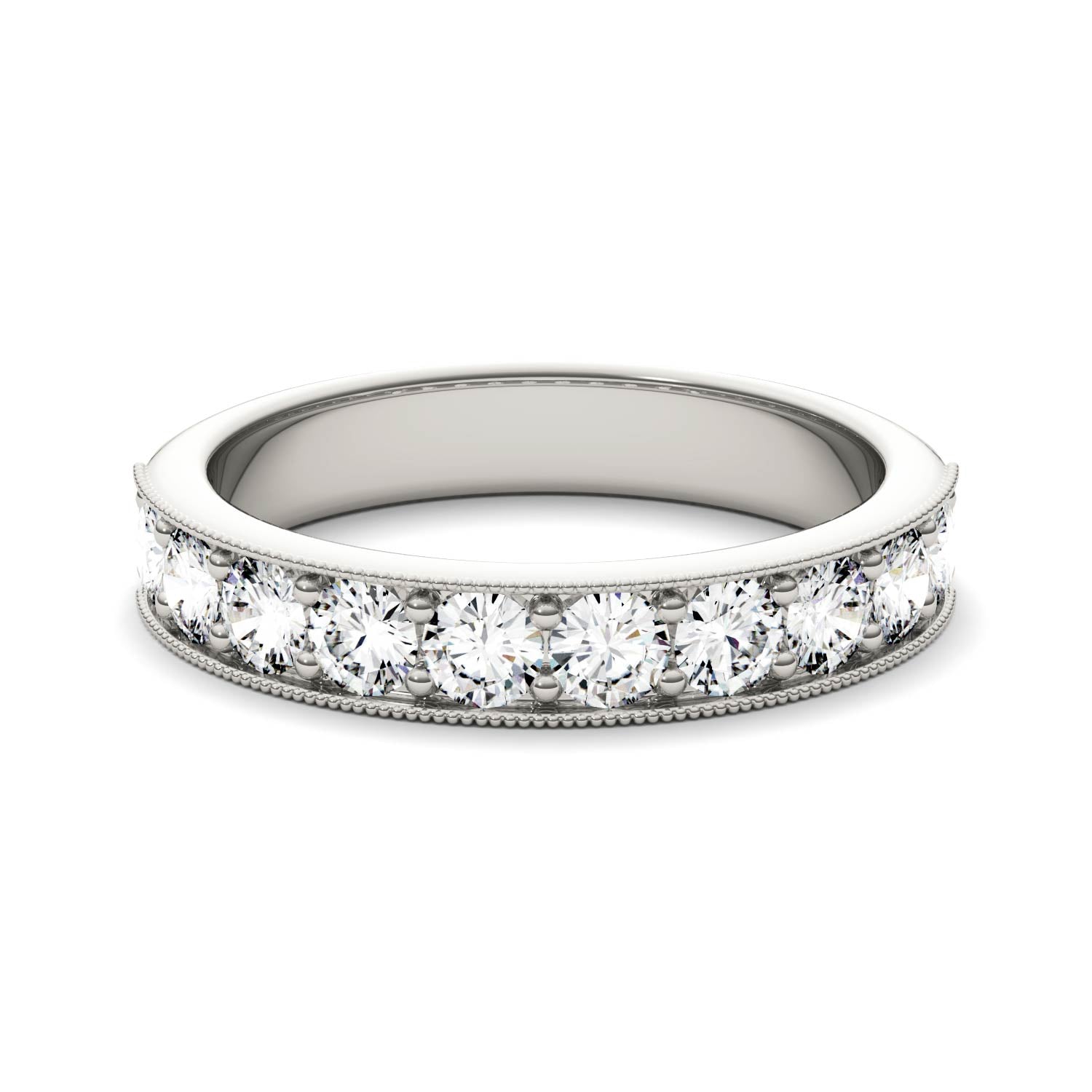 1.00 CTW DEW Round Moissanite Milgrain Anniversary Band in 14K White Gold