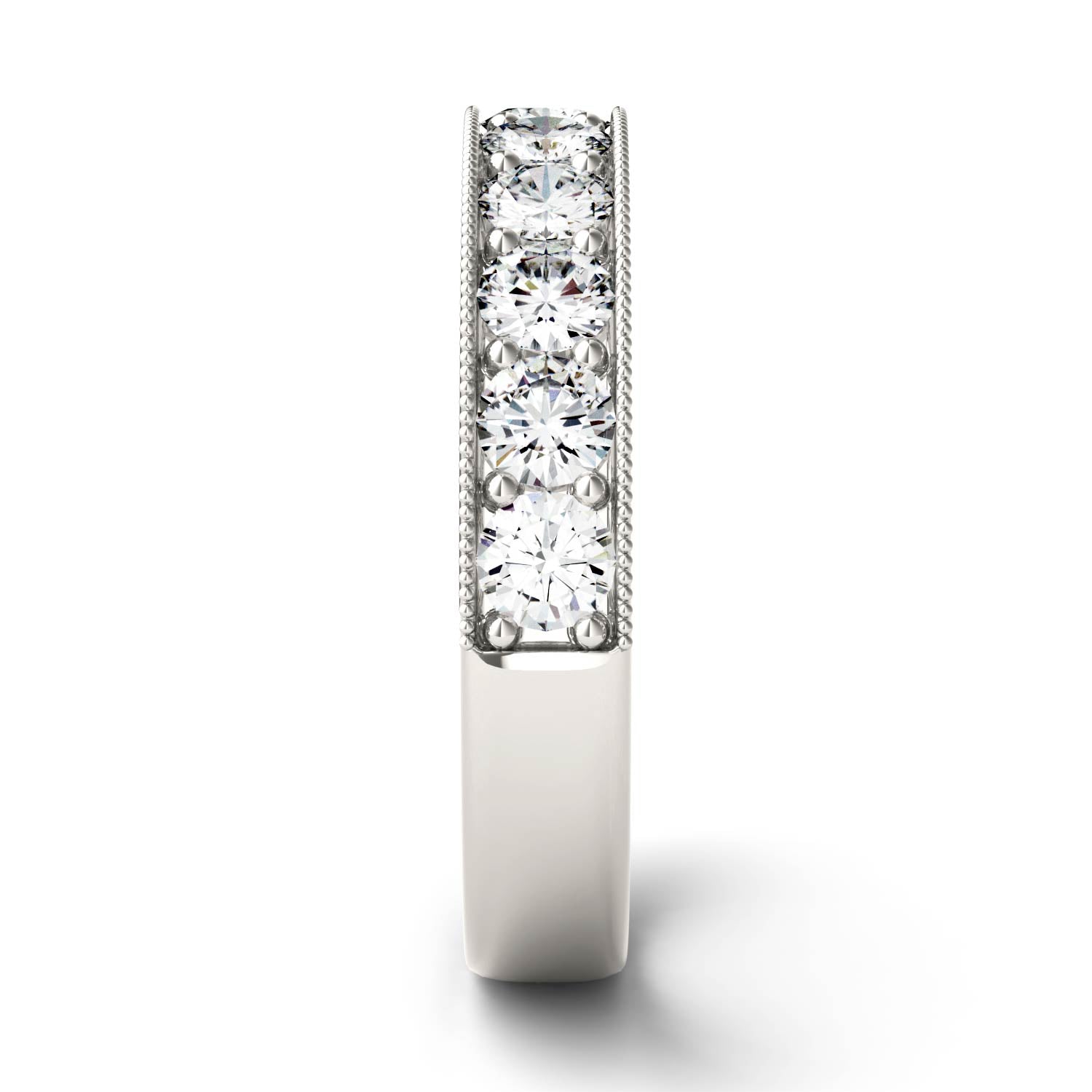 1.00 CTW DEW Round Moissanite Milgrain Anniversary Band in 14K White Gold