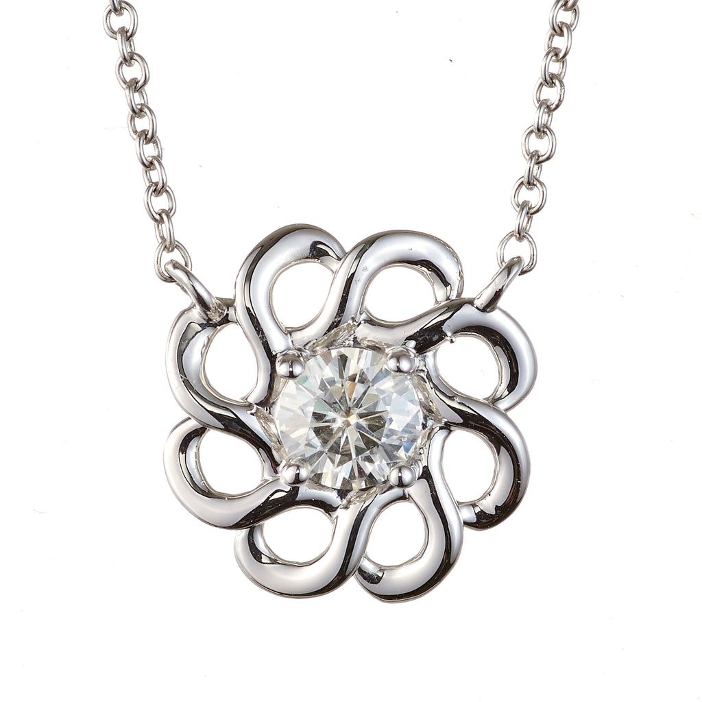 0.33 CTW DEW Round Floral Pendant Sterling