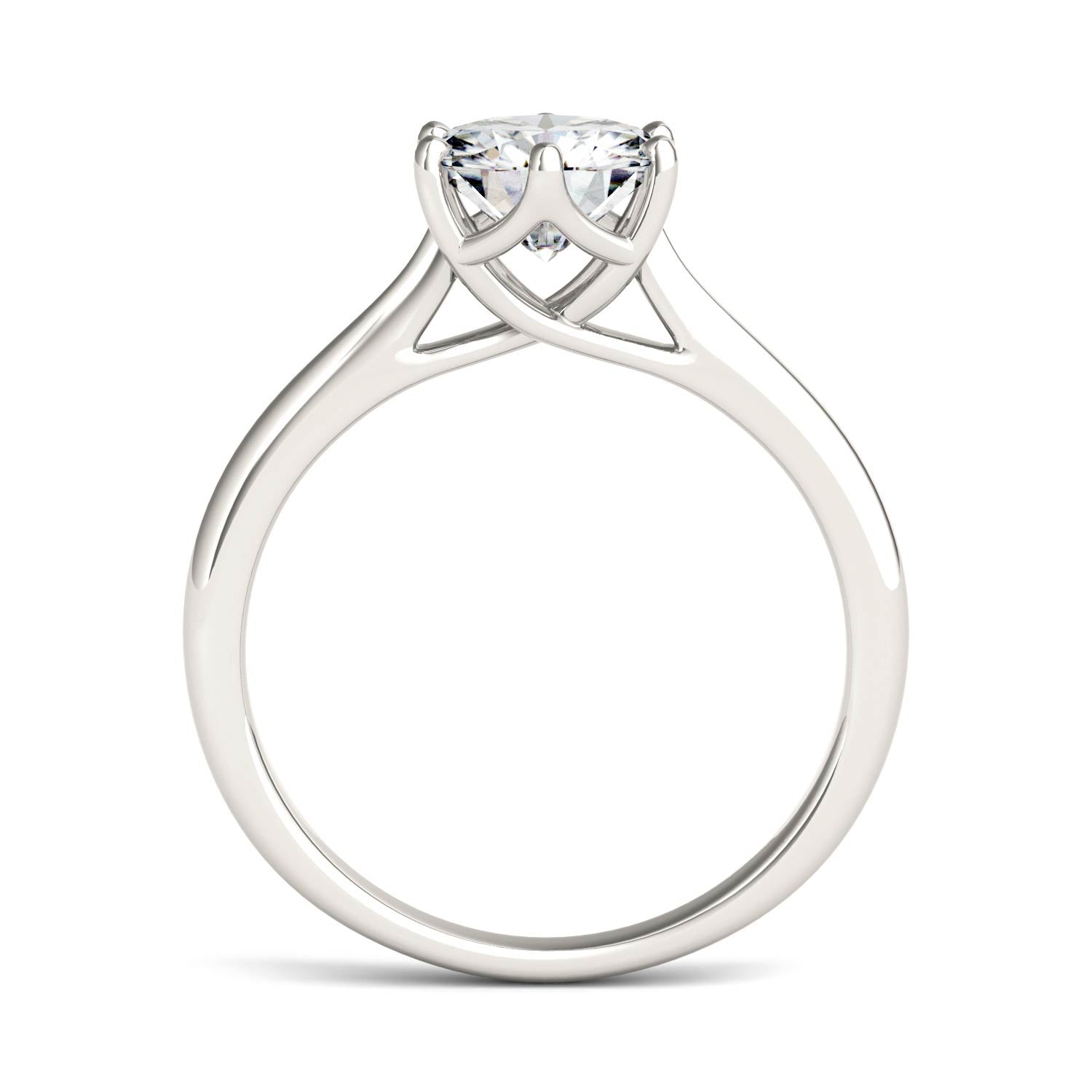 1.50 CTW DEW Round Moissanite Six Prong Solitaire Trellis Engagement Ring in 14K White Gold