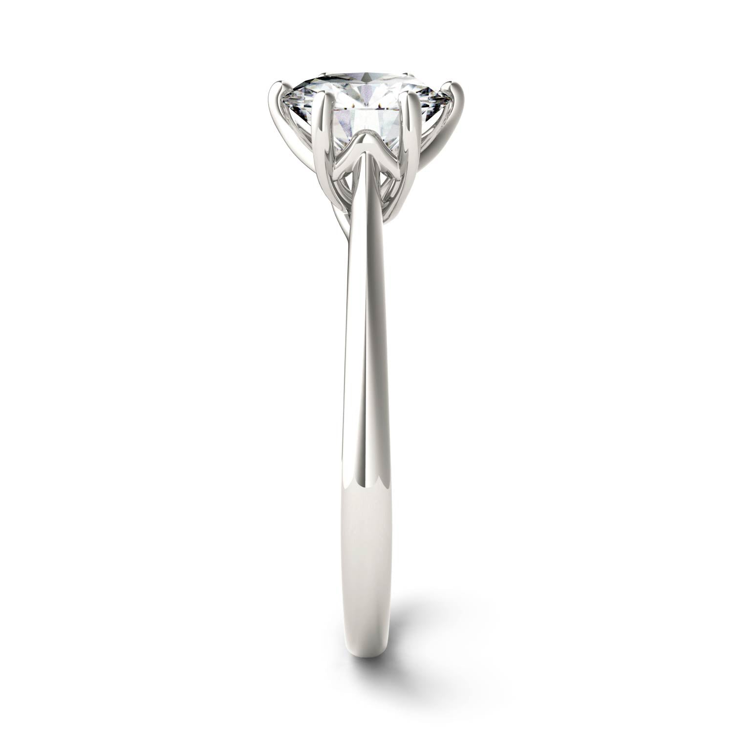 1.50 CTW DEW Round Moissanite Six Prong Solitaire Trellis Engagement Ring in 14K White Gold