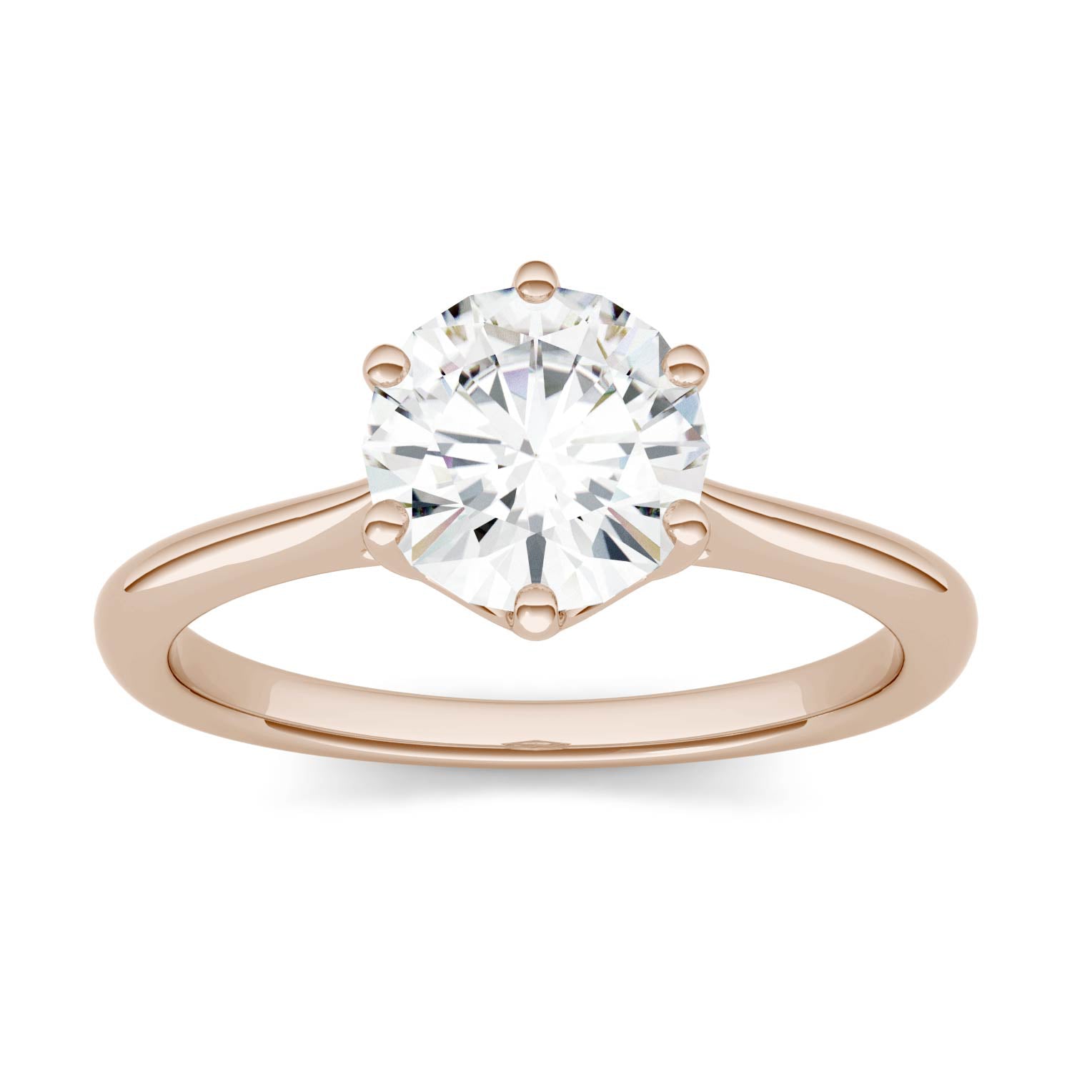 1.50 CTW DEW Round Moissanite Six Prong Solitaire Trellis Engagement Ring in 14K Rose Gold
