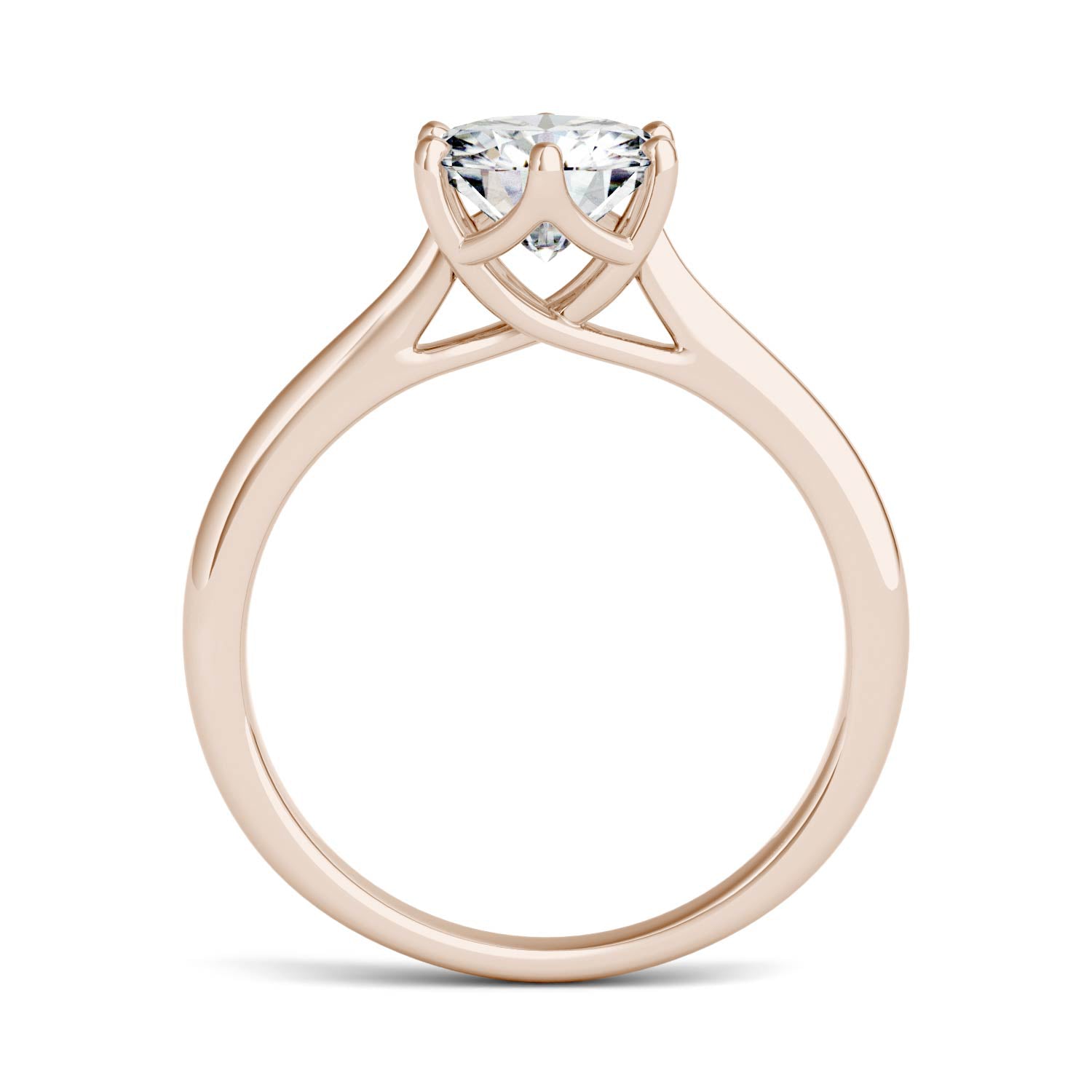 1.50 CTW DEW Round Moissanite Six Prong Solitaire Trellis Engagement Ring in 14K Rose Gold