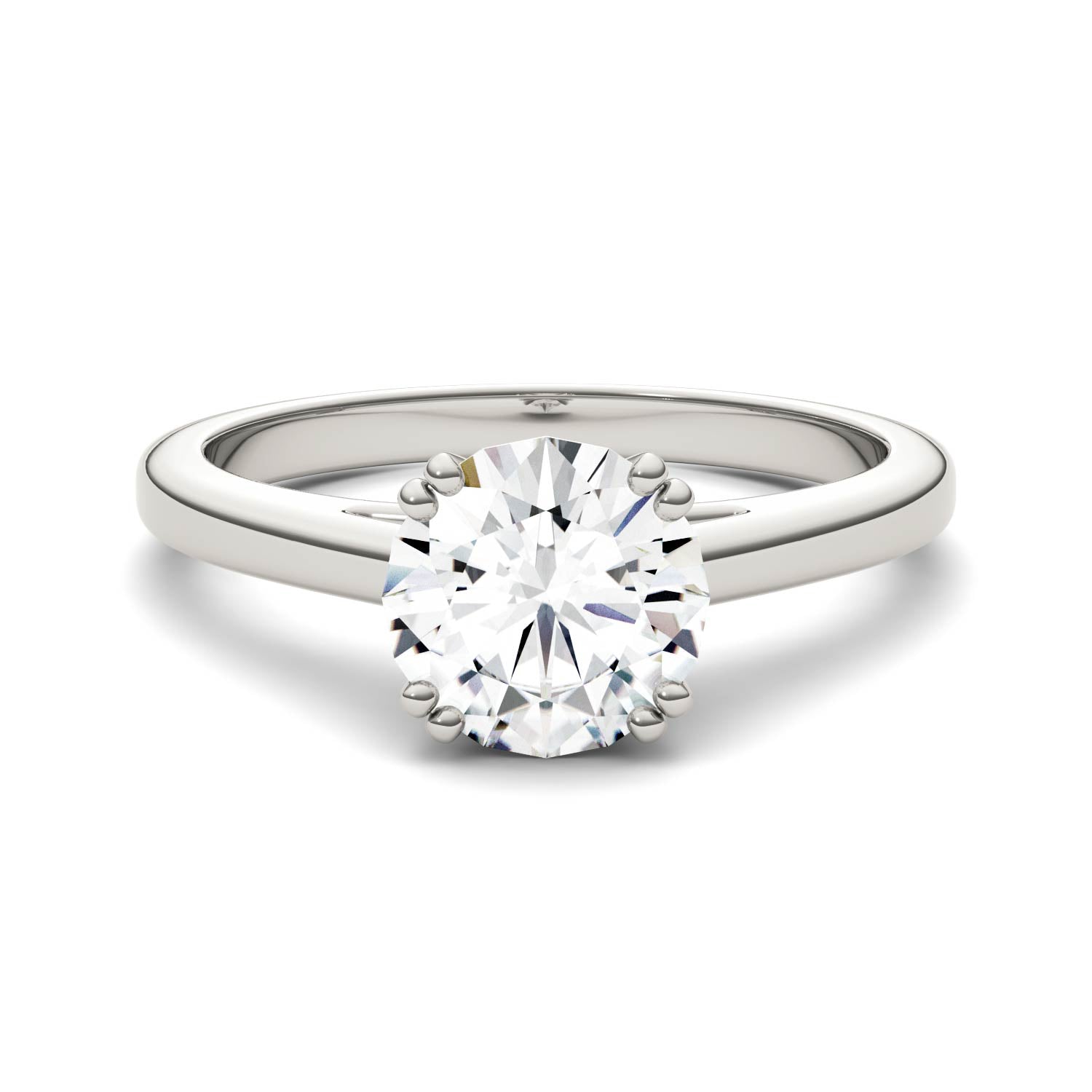 1.50 CTW DEW Round Moissanite Double Prong Solitaire Engagement Ring in 14K White Gold