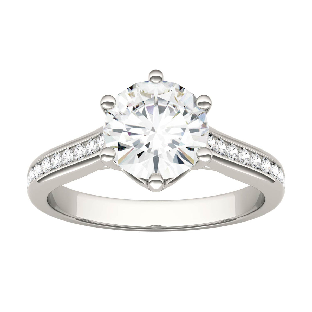 1.66 CTW DEW Round Moissanite Engagement Ring in 14K White Gold