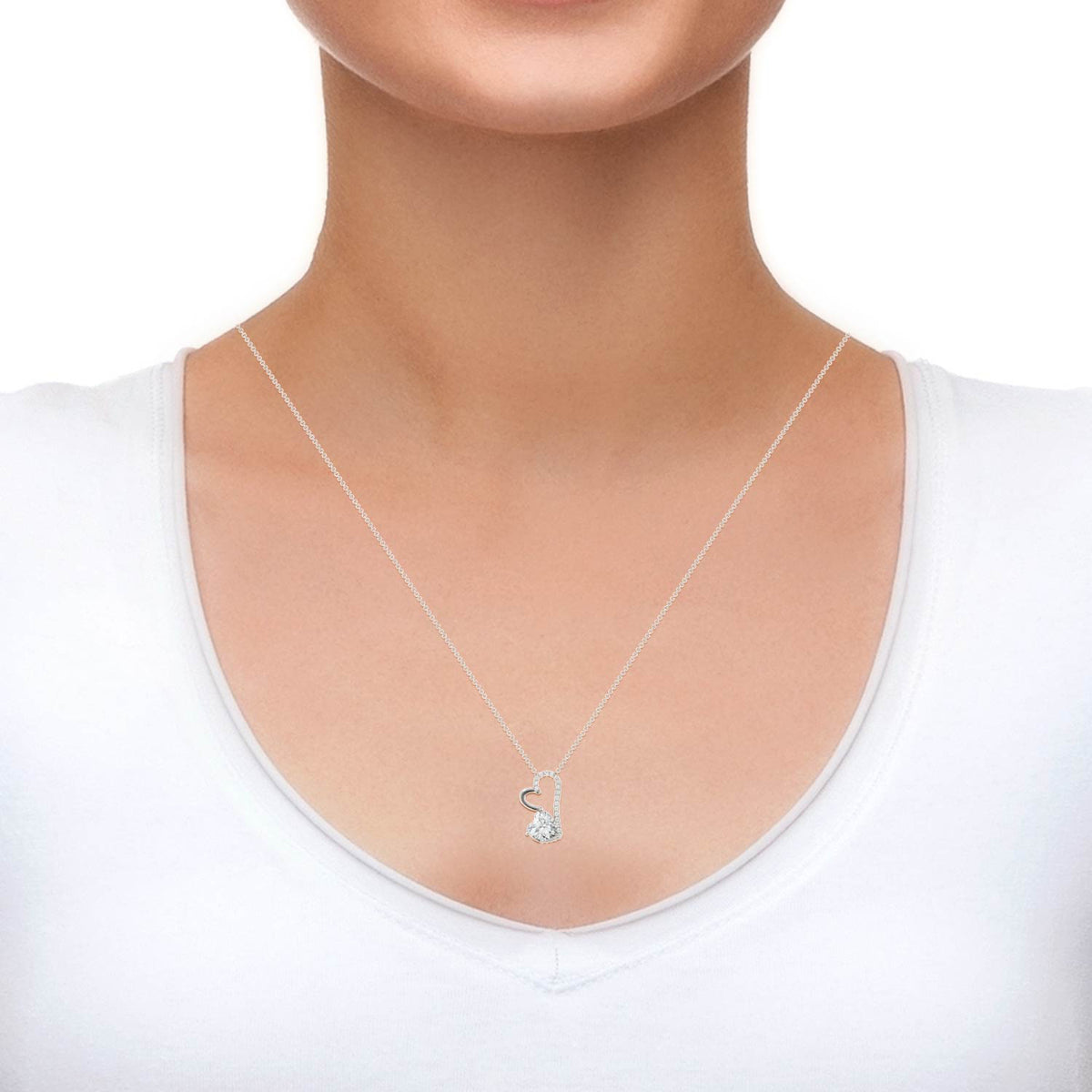 1.42 CTW DEW Heart Moissanite Double Heart Pendant in 14K White Gold