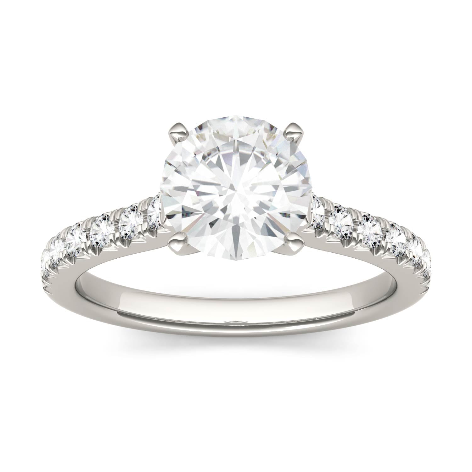 1.88 CTW DEW Round Moissanite Stone-Stone Engagement Ring in 14K White Gold