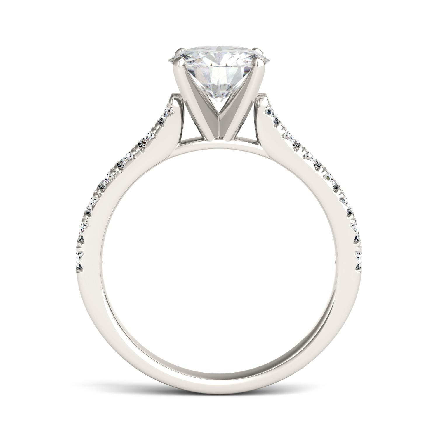 1.88 CTW DEW Round Moissanite Stone-Stone Engagement Ring in 14K White Gold