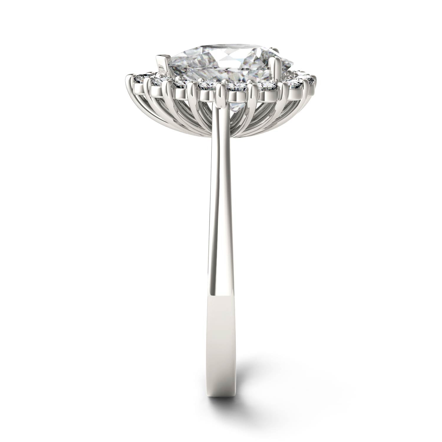1.80 CTW DEW Pear Moissanite Halo Engagement Ring in 14K White Gold